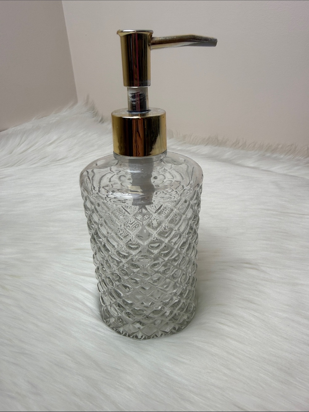 Diamond Cut Glass Soap Lotion Dispenser with Gold Pump